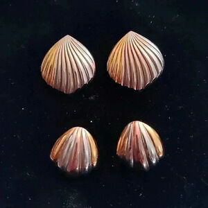 Shell shaped tri tone Gold filled earrings for pierced ears.